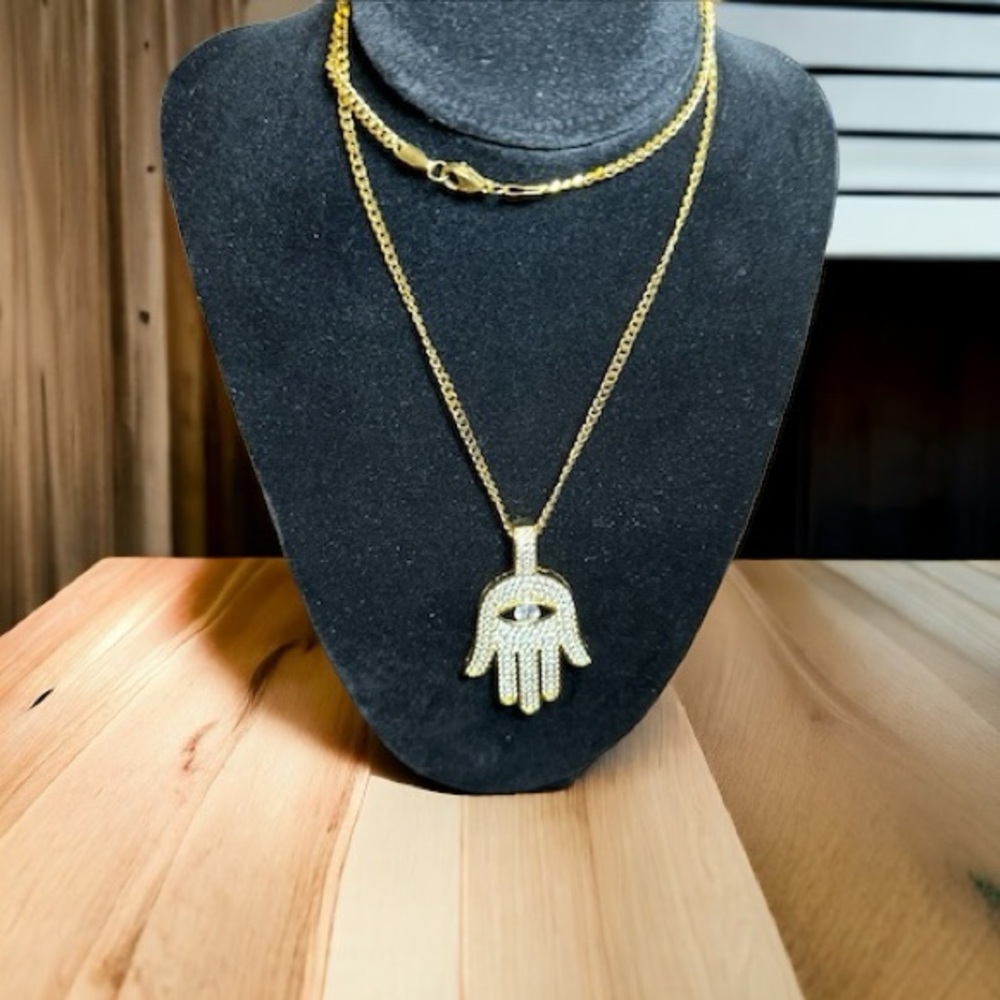 Cubic Zirconia Gold plated Hamsa chain